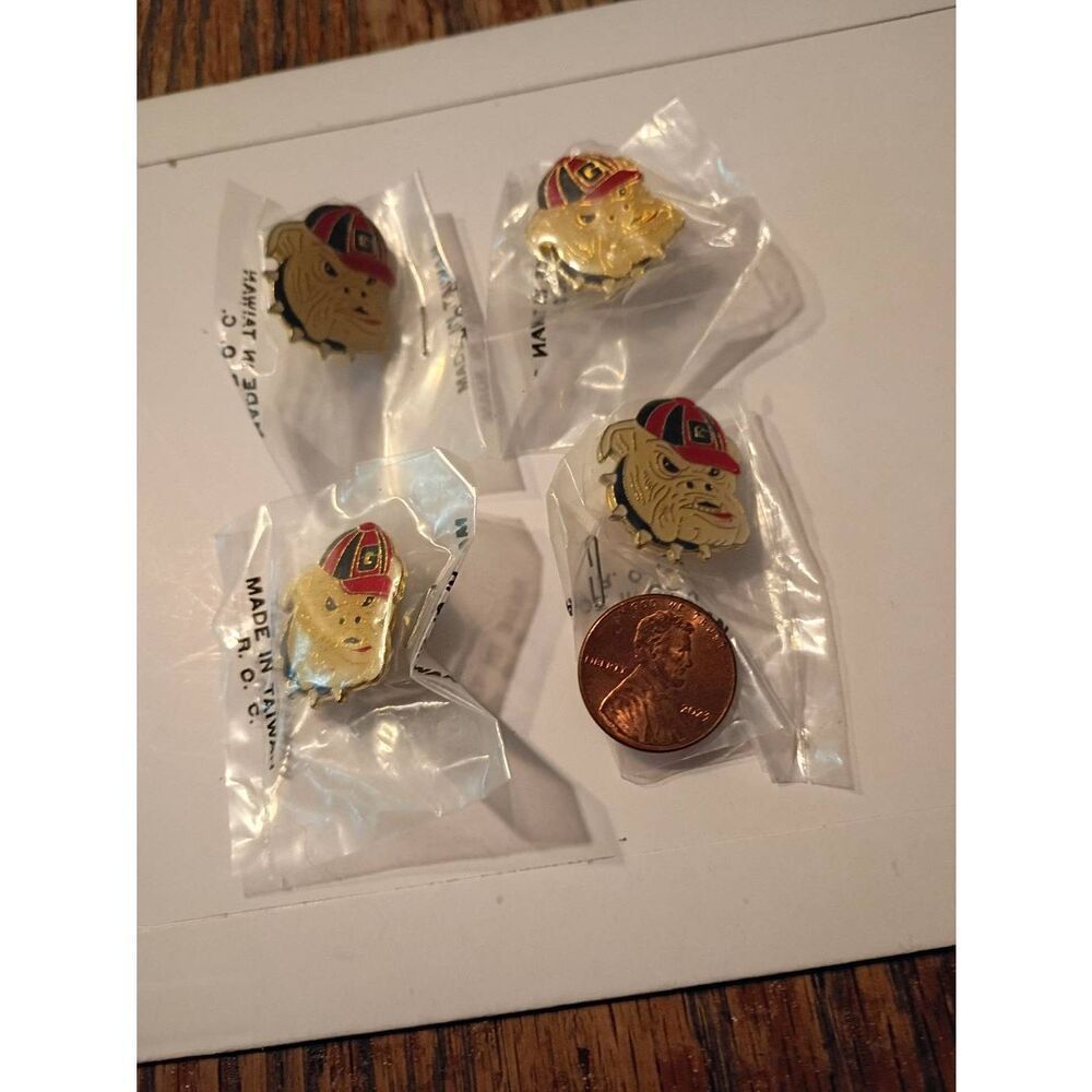 Lot 4 Vintage University Georgia Bulldogs Bulldog Head Enamel Pin Hat Lapel NCAA